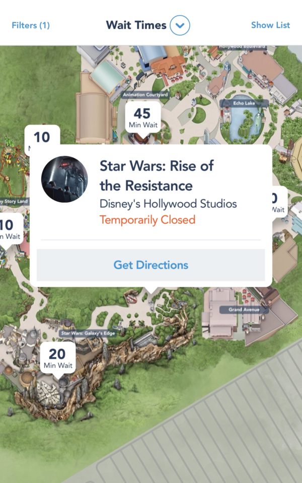 A screen grab of the My Disney Experience App.