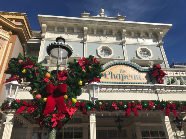 The Mickey pumpkins on the light posts have been replaced with Mickey-shaped wreaths up and down Main Street USA!