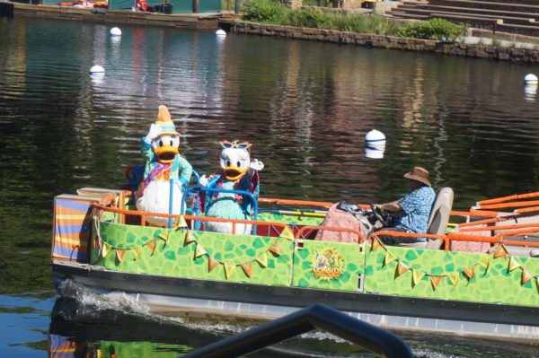There is an extensive pre-show complete with characters like Donald and Daisy seen on this boat. The appearances are similar to the socially distanced character appearances we've seen recently in Animal Kingdom.