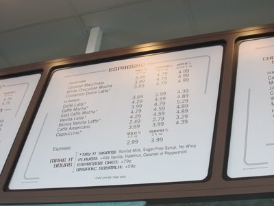 The typical Starbucks menu...