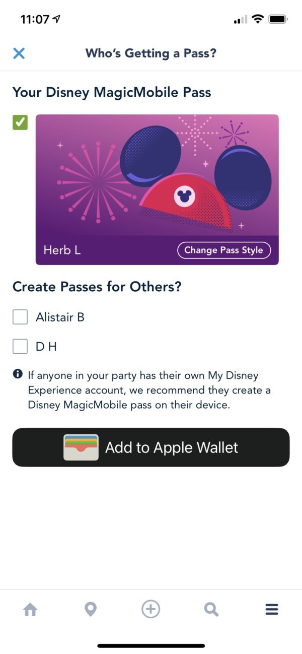 Select the people who you will connect, and add them into your Apple Wallet. Photo credits (C) Disney Enterprises, Inc. All Rights Reserved 