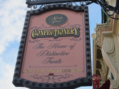 Main Street Confectionery sponsored by Smuckers (the Smuckers name is hard to see, but is in gold print at the bottom of the sign).