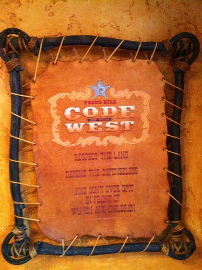 Pecos Bill's Code Of The West: Respect the land, defend the defenseless, and don't ever spit in front of women and children. (Still pretty good advice, even these days.)