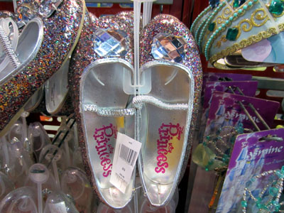 Be prepared - accessories like these $20 princess shoes are popular.