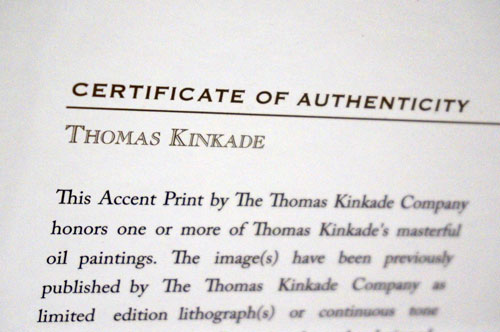 The canvas has a certificate of authenticity.