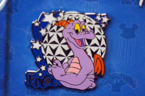 Figment poses with Spaceship Earth.